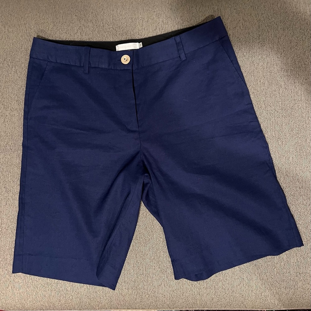 Badgley Mischka Navy Linen Bermuda Shorts, 10